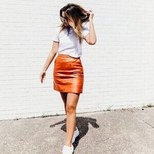 TOPSHOP Short Skirt Orange Metallic Bronze Mini Faux Leather SZ 10 US NEW